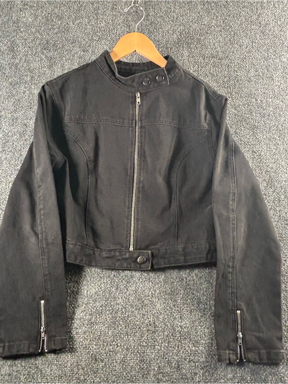 Cider Black Cropped Leather Moto Jacket